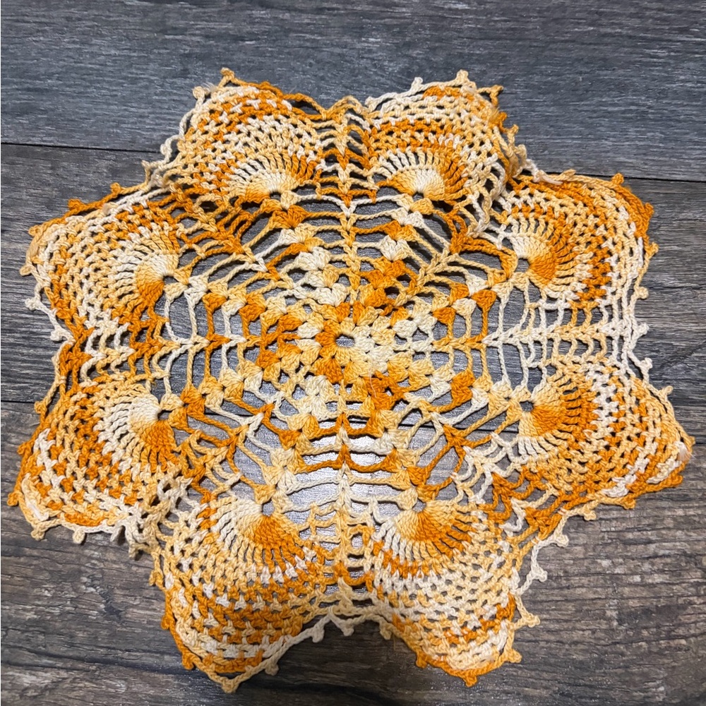 Vintage Crochet Doily orange yellow and white MCM